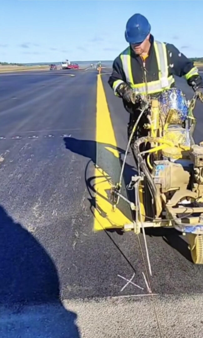 a person using an equipment for line striping